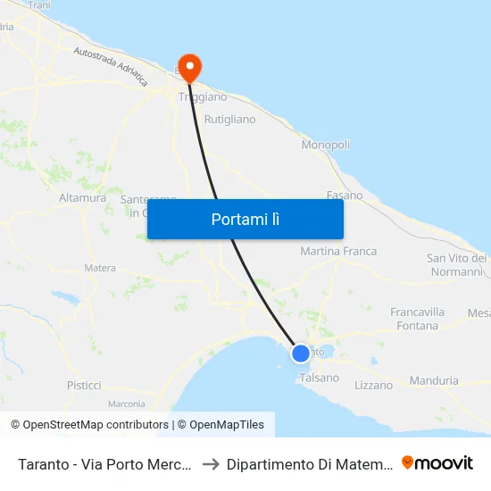 Taranto - Via Porto Mercantile to Dipartimento Di Matematica map