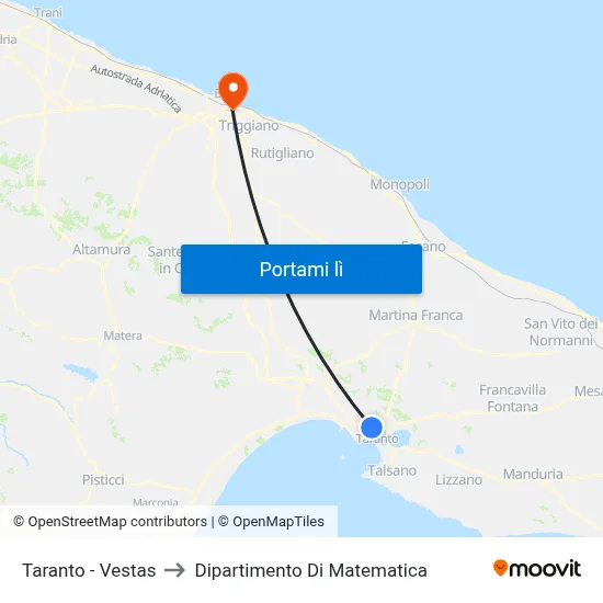 Taranto - Vestas to Dipartimento Di Matematica map