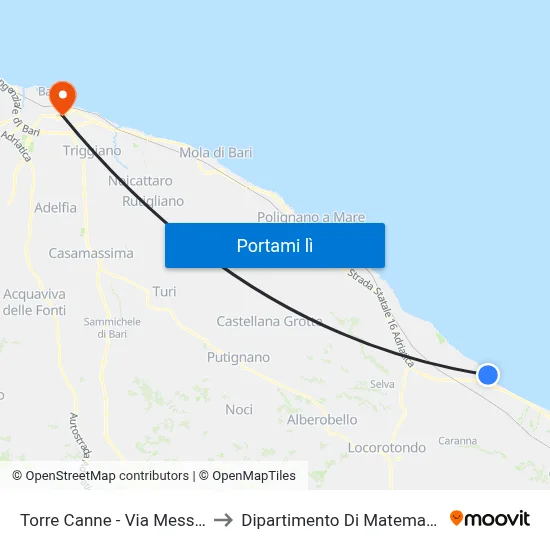 Torre Canne - Via Messina to Dipartimento Di Matematica map