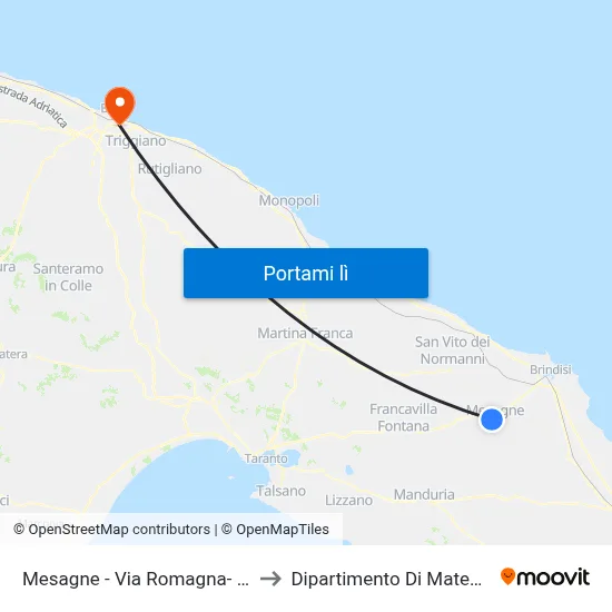 Mesagne - Via Romagna- Civ. 14 to Dipartimento Di Matematica map