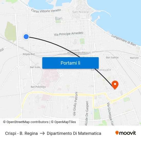 Crispi - B. Regina to Dipartimento Di Matematica map