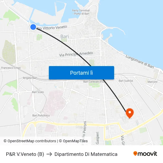 P&R V.Veneto (B) to Dipartimento Di Matematica map