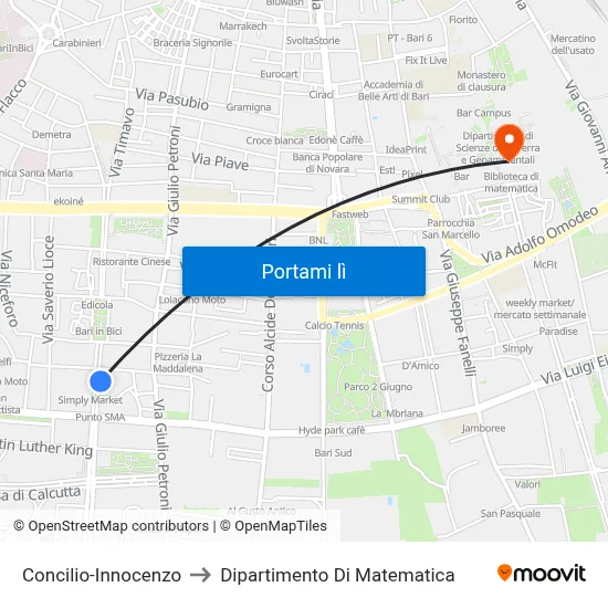 Concilio-Innocenzo to Dipartimento Di Matematica map