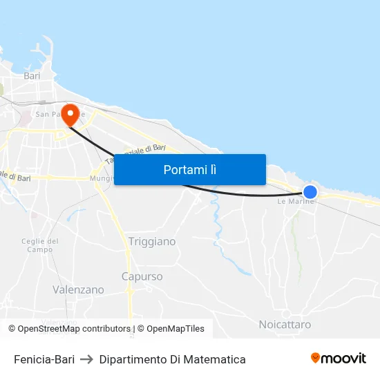 Fenicia-Bari to Dipartimento Di Matematica map