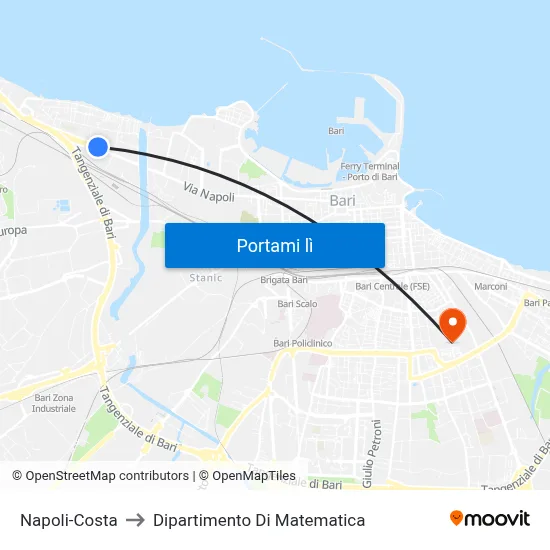 Napoli-Costa to Dipartimento Di Matematica map