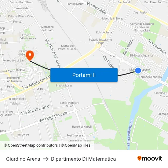 Giardino Arena to Dipartimento Di Matematica map
