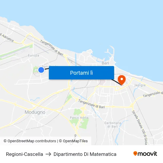Regioni-Cascella to Dipartimento Di Matematica map
