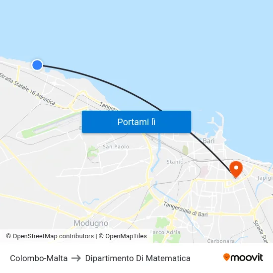 Colombo-Malta to Dipartimento Di Matematica map