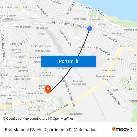 Bari Marconi FS to Dipartimento Di Matematica map