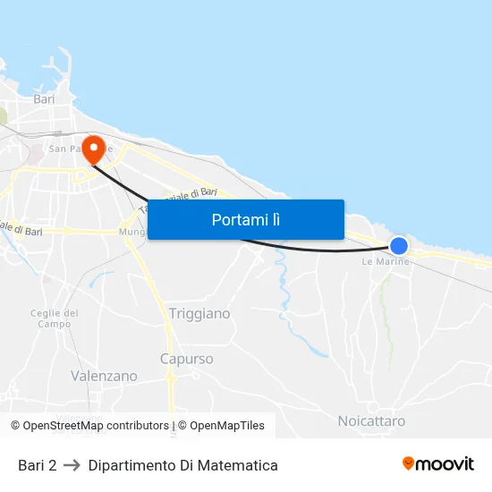 Bari 2 to Dipartimento Di Matematica map