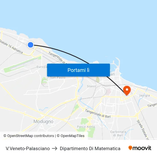V.Veneto-Palasciano to Dipartimento Di Matematica map