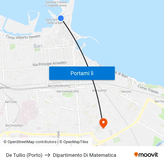 De Tullio (Porto) to Dipartimento Di Matematica map