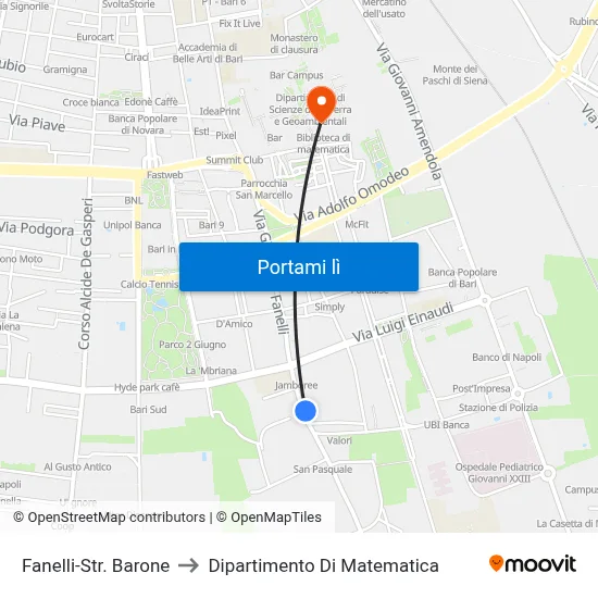Fanelli-Str. Barone to Dipartimento Di Matematica map