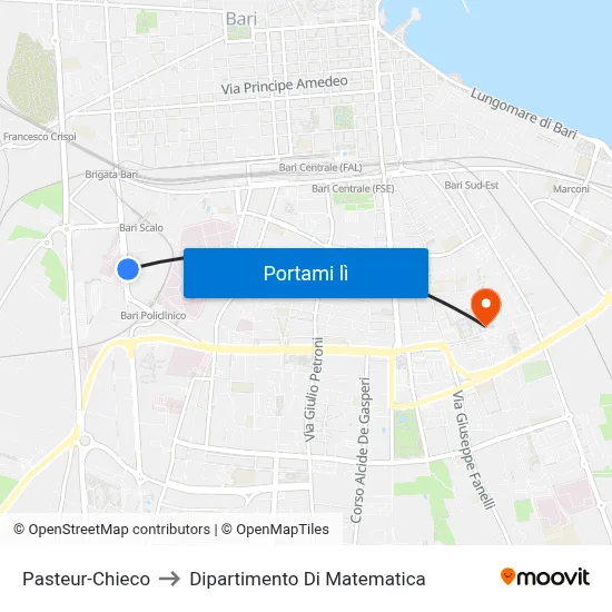 Pasteur-Chieco to Dipartimento Di Matematica map