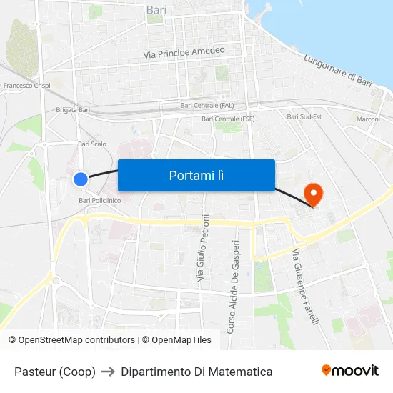 Pasteur (Coop) to Dipartimento Di Matematica map