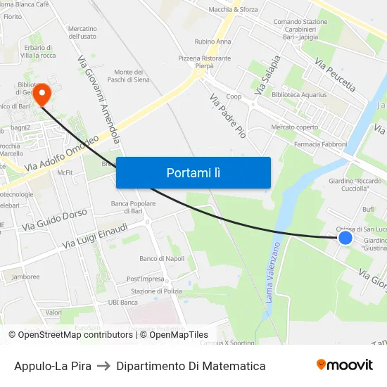 Appulo-La Pira to Dipartimento Di Matematica map