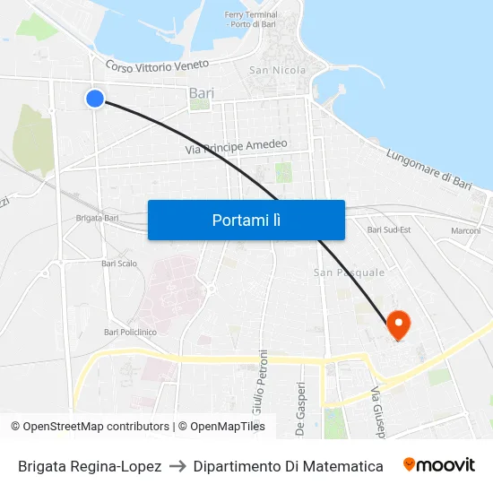 Brigata Regina-Lopez to Dipartimento Di Matematica map