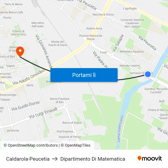 Caldarola-Peucetia to Dipartimento Di Matematica map