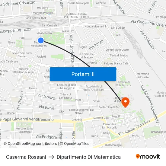Caserma Rossani to Dipartimento Di Matematica map