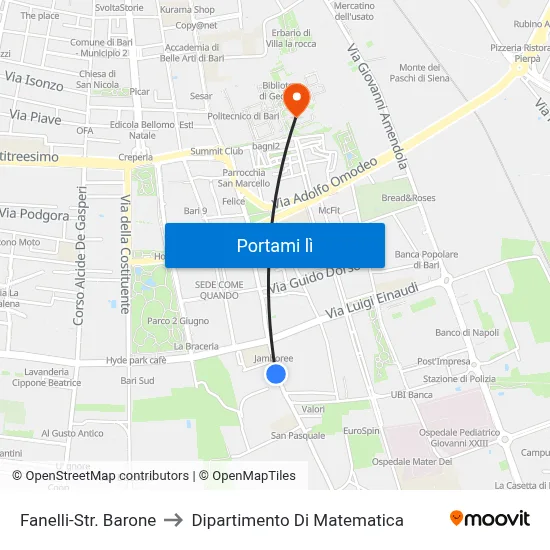 Fanelli-Str. Barone to Dipartimento Di Matematica map