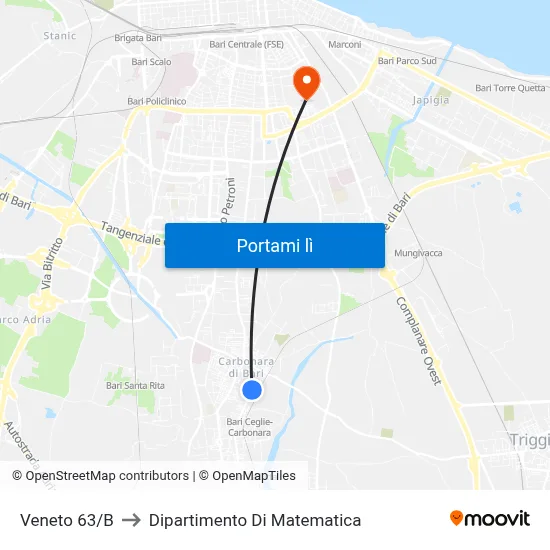 Veneto 63/B to Dipartimento Di Matematica map