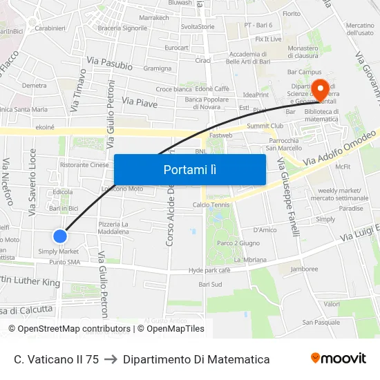 C. Vaticano II 75 to Dipartimento Di Matematica map