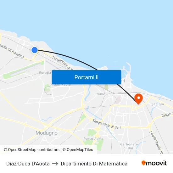 Diaz-Duca D'Aosta to Dipartimento Di Matematica map