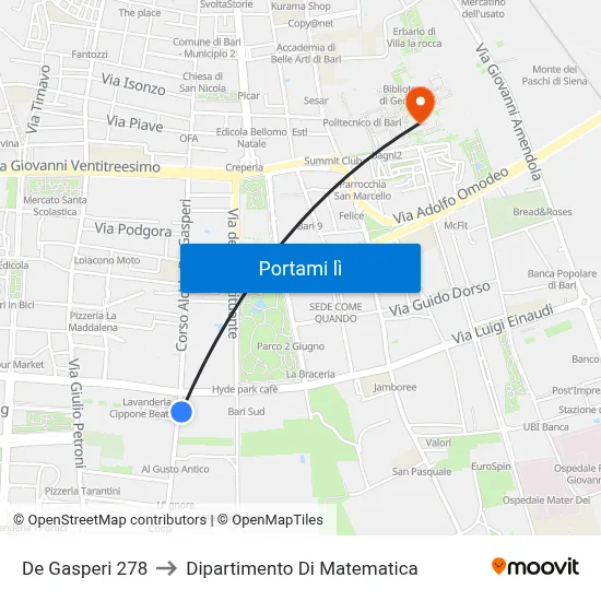 De Gasperi 278 to Dipartimento Di Matematica map