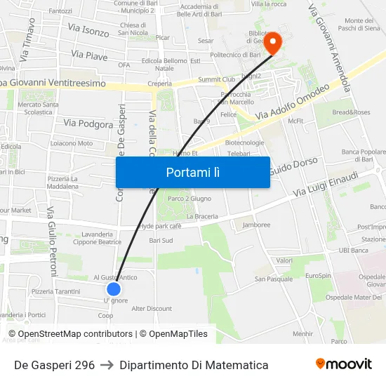 De Gasperi 296 to Dipartimento Di Matematica map