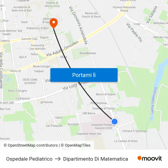 Ospedale Pediatrico to Dipartimento Di Matematica map
