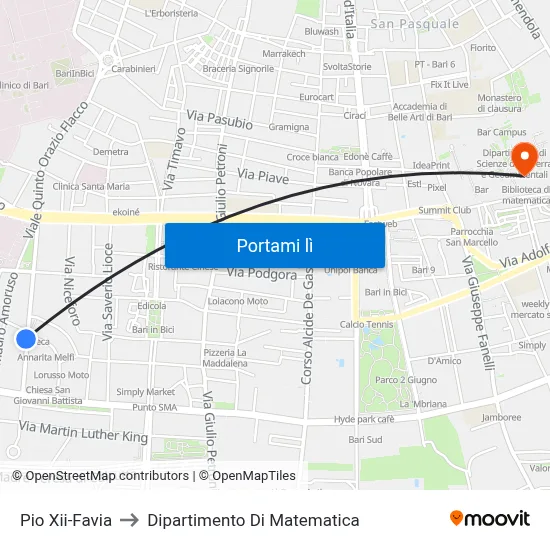 Pio Xii-Favia to Dipartimento Di Matematica map
