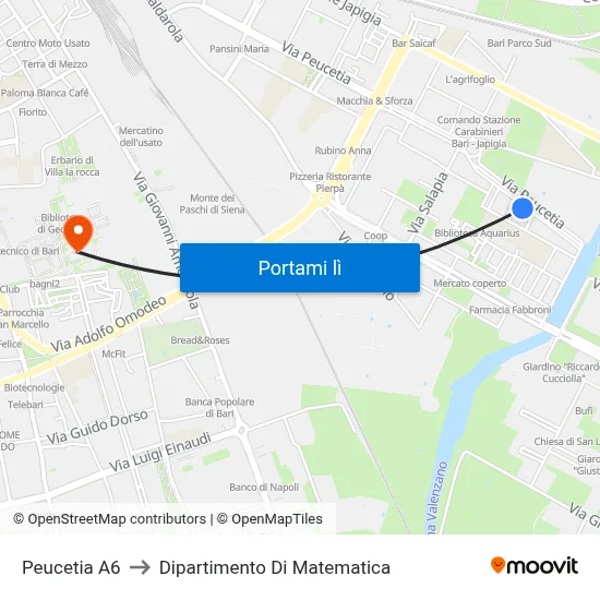 Peucetia A6 to Dipartimento Di Matematica map
