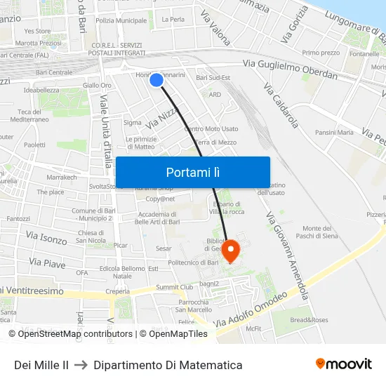 Dei Mille II to Dipartimento Di Matematica map