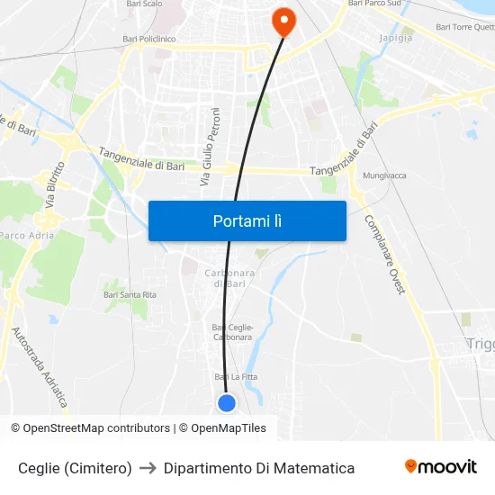 Ceglie (Cimitero) to Dipartimento Di Matematica map