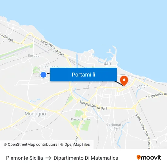 Piemonte-Sicilia to Dipartimento Di Matematica map