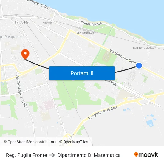Reg. Puglia Fronte to Dipartimento Di Matematica map