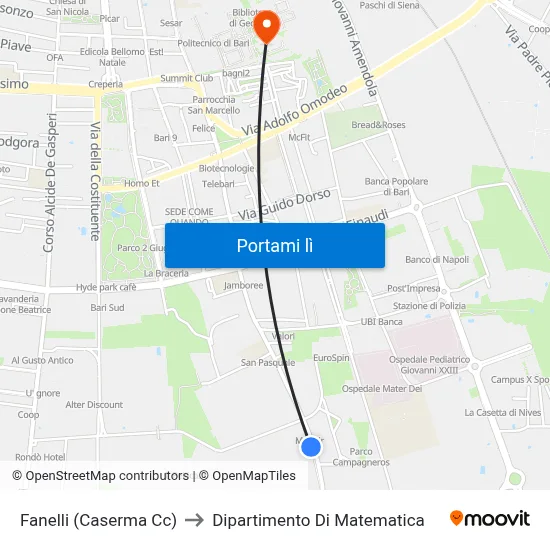 Fanelli (Caserma Cc) to Dipartimento Di Matematica map