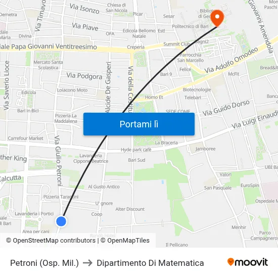 Petroni (Osp. Mil.) to Dipartimento Di Matematica map