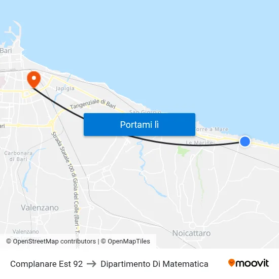 Complanare Est 92 to Dipartimento Di Matematica map