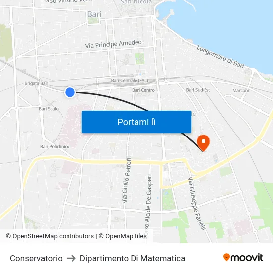 Conservatorio to Dipartimento Di Matematica map