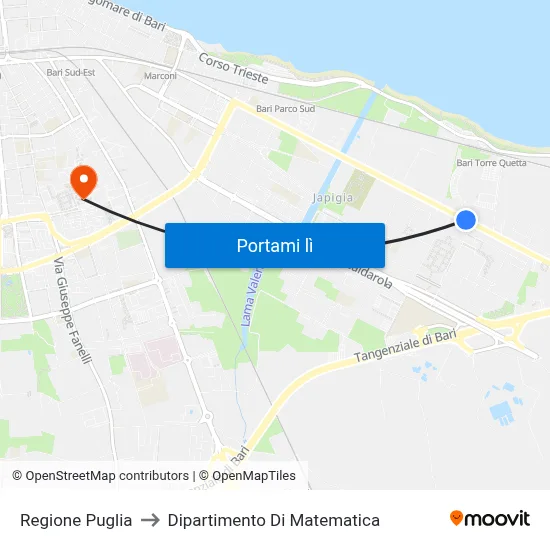 Regione Puglia to Dipartimento Di Matematica map