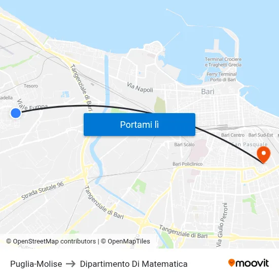 Puglia-Molise to Dipartimento Di Matematica map