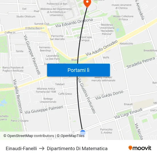 Einaudi-Fanelli to Dipartimento Di Matematica map