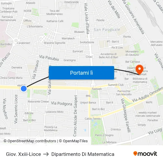 Giov. Xxiii-Lioce to Dipartimento Di Matematica map