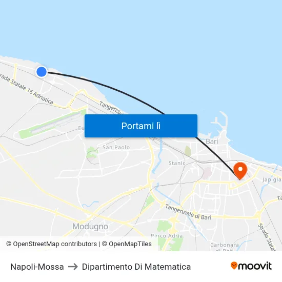 Napoli-Mossa to Dipartimento Di Matematica map