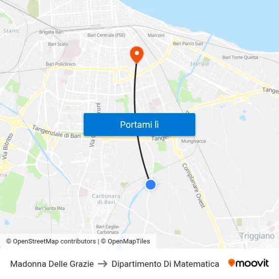 Madonna Delle Grazie to Dipartimento Di Matematica map