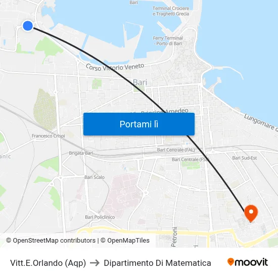 Vitt.E.Orlando (Aqp) to Dipartimento Di Matematica map