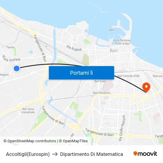 Accoltigil(Eurospin) to Dipartimento Di Matematica map