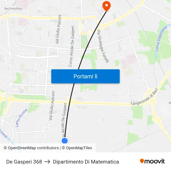 De Gasperi 368 to Dipartimento Di Matematica map