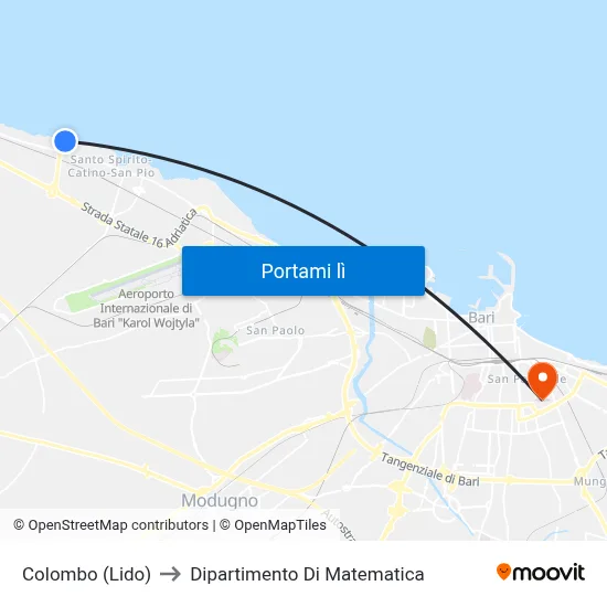 Colombo (Lido) to Dipartimento Di Matematica map
